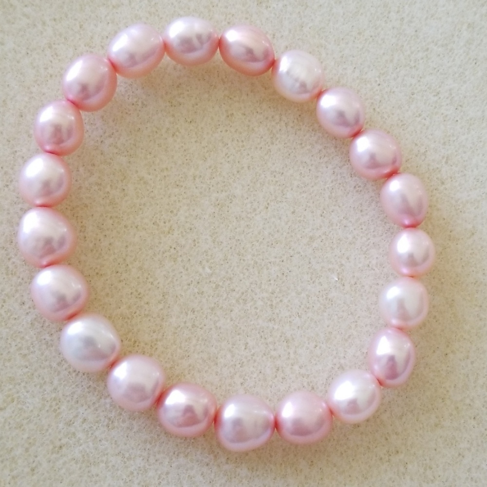 Pink Fresh Water Pearl Elastic Stretch Bracelet - Picture 1 of 4